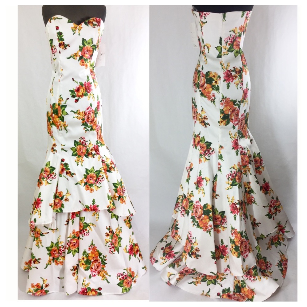 Strapless Sweetheart Mermaid Ruffle Rose Gown - Picture 3 of 8